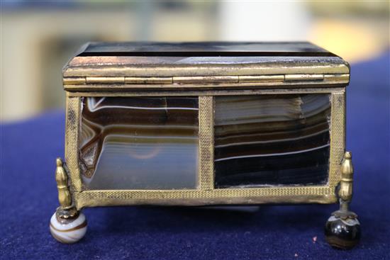 Two 19th century gilt metal framed agate caskets height 5cm